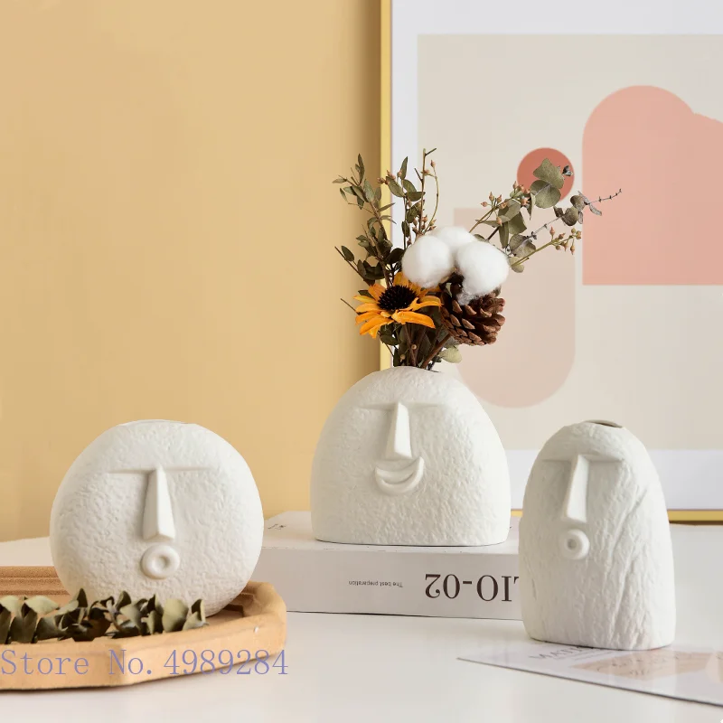 Creative Ceramic Vase Face Art Human Head Abstract Facial Expressions Flower Arrangement Home Decoration Ornaments |