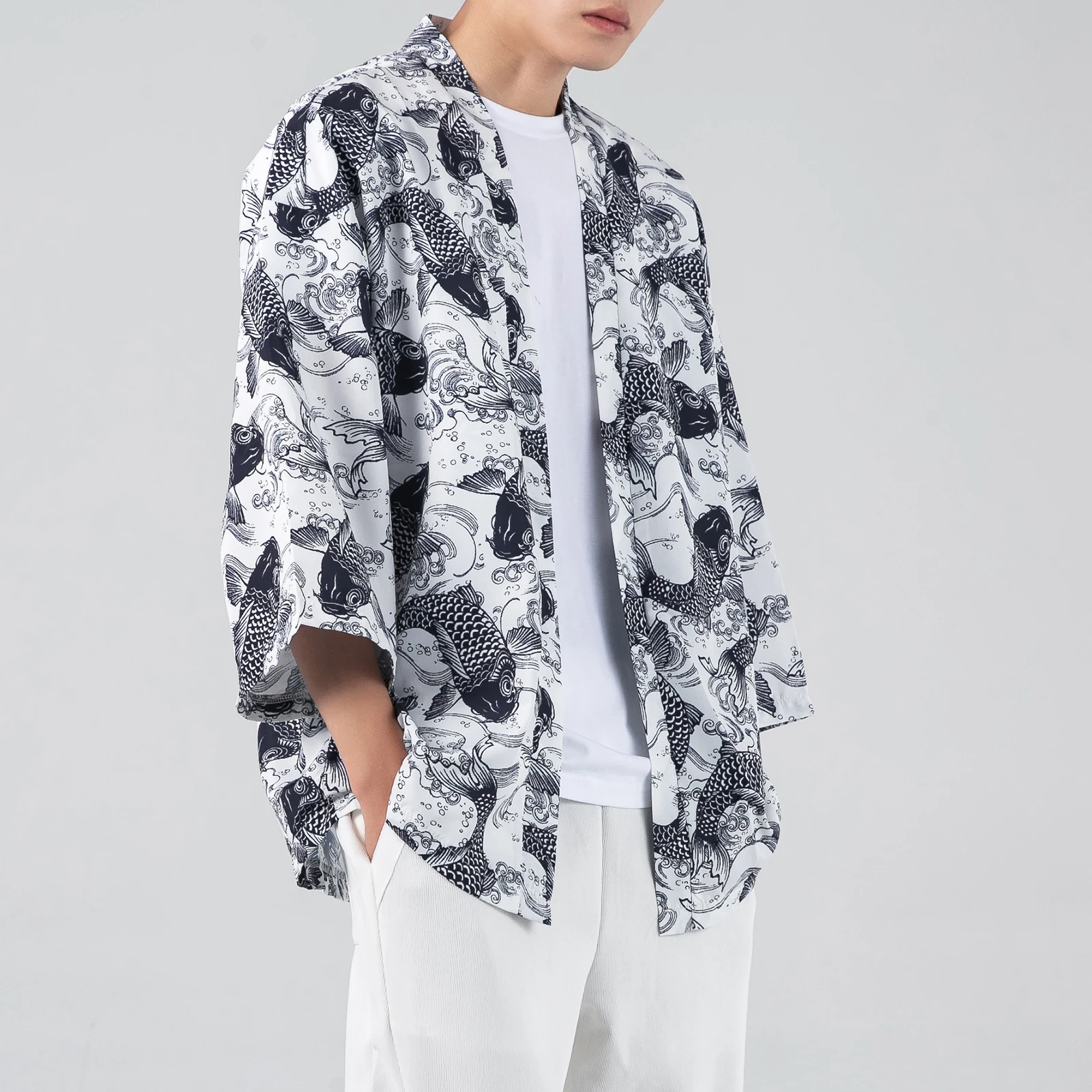 Летняя мужская одежда свободного покроя Kimomo с открытой строчкой Мужская Вышивка