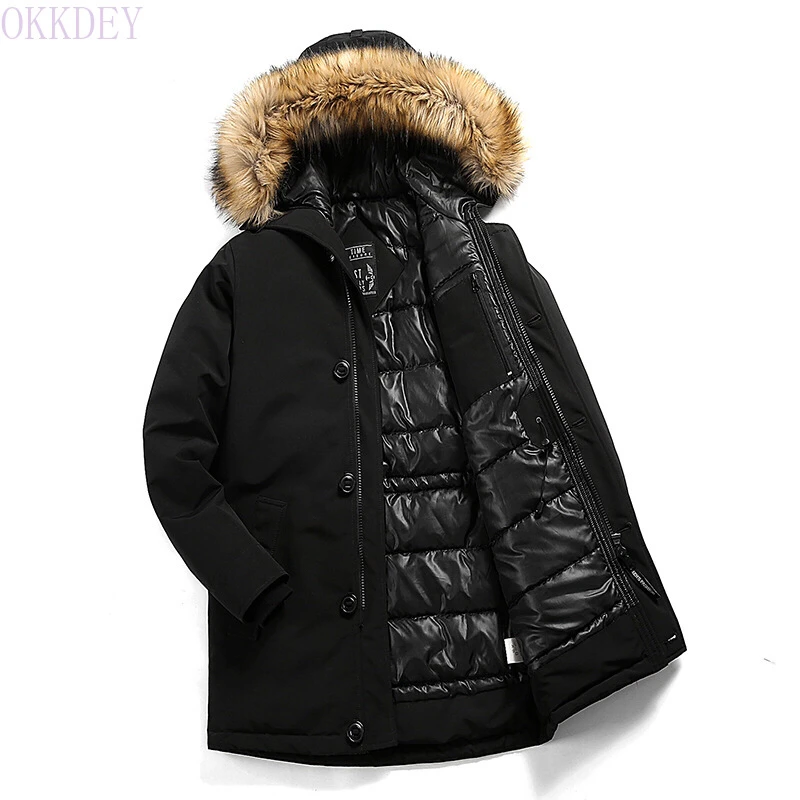 

Increase the padded jacket, thicken the warmth padded jacket, men's mid-length cold-proof hooded jacket, padded jacket