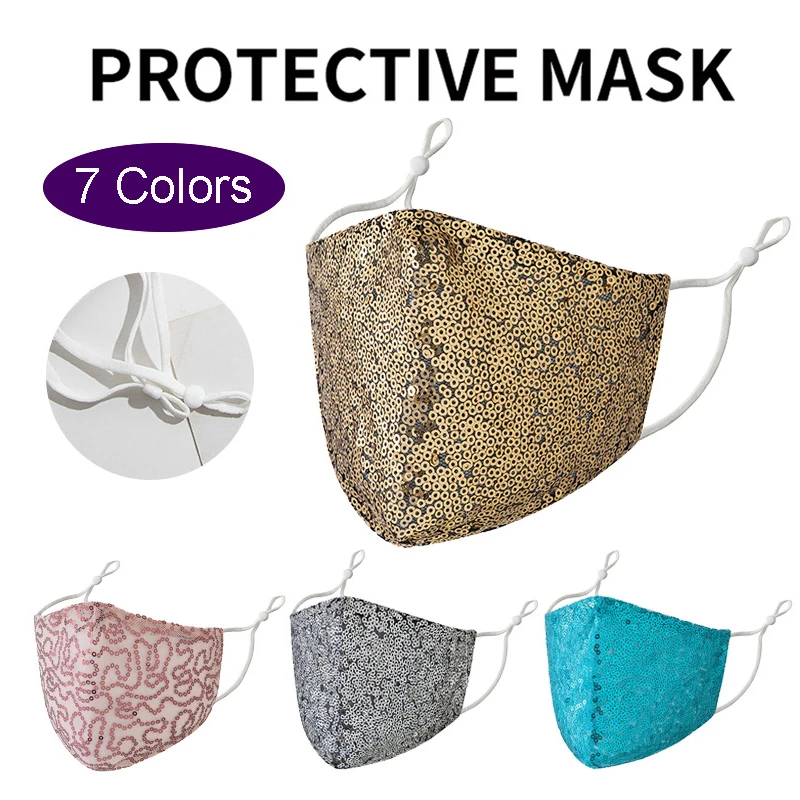 

Мода для девочек с блестящими пайетками, маска для лица из материала на основе хлопка в пыли Защитная вечерние маска для лица многоразовый м...