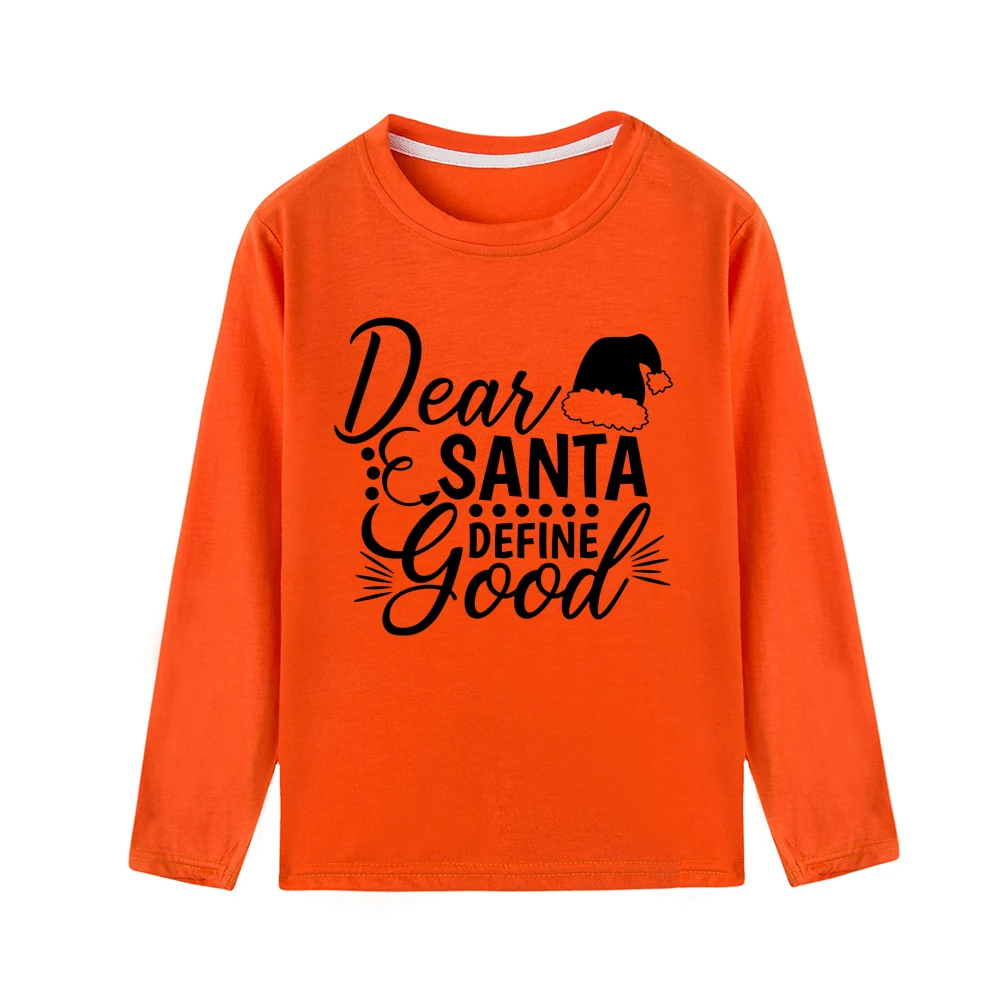 Dear Santas/детская Рождественская футболка с длинными рукавами; Милая Рождественская одежда унисекс с буквенным принтом для мальчиков и девочек; модная одежда - Цвет: 43L1-KLTOG-
