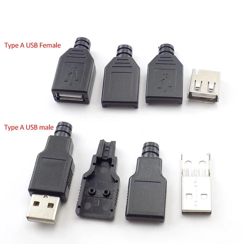 5/10 шт. 4 Pin Тип Женский Мужской USB 2 0 адаптер розетка Соединитель с черным Пластик