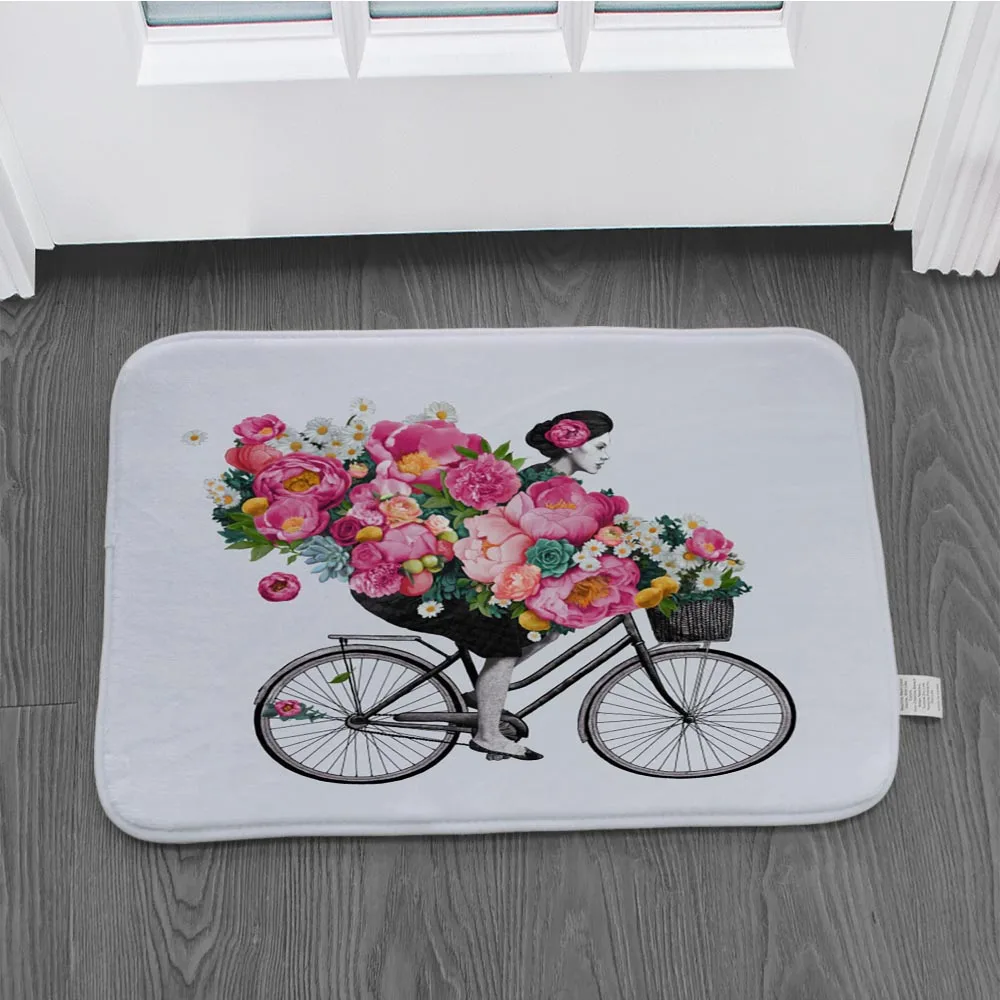 Женский нескользящий коврик с графическим принтом фланелевый напольный для