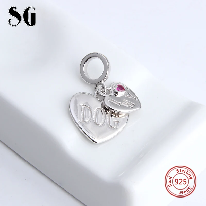 High Quality Charm I love my dog Heart Bead Silver 925 Beads Fit Authentic Europe Bracelets DIY Pendant Jewelry For Women Gift | Украшения