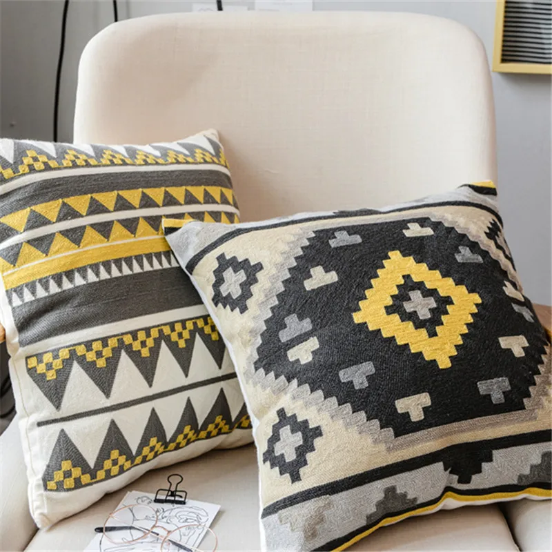 

Abstract Print Sofa Cushion Cover Nordic Geometry Cushion Cushion Modern Model Room Cushion Embroidered Flower Back Bag