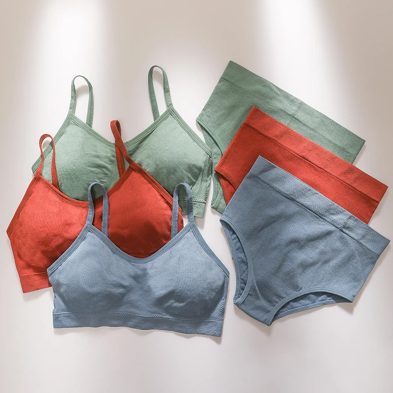 

Seamless Top Comfort Bra Set Women Bra Panties Set High Rise Briefs Active Bra Sexy Lingerie Set Fitness Crop Top Underwear