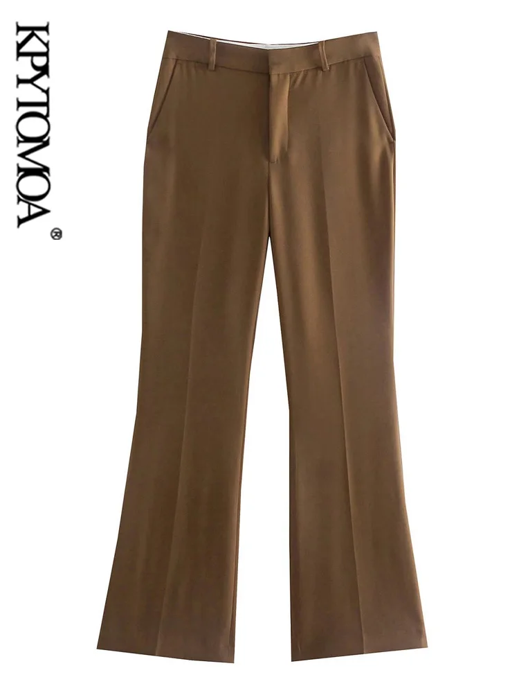 

KPYTOMOA Women Fashion Side Pockets Office Wear Flare Pants Vintage High Waist Zipper Fly Female Trousers Mujer