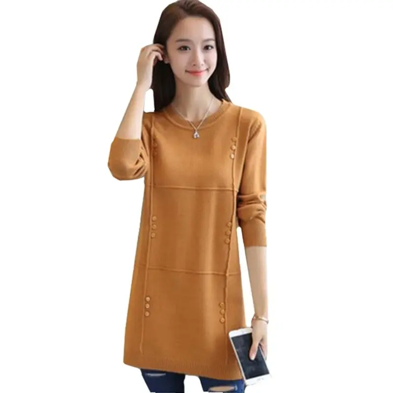 Весенний свитер 2021 Женская водолазка с длинным рукавом Однотонный средней длины