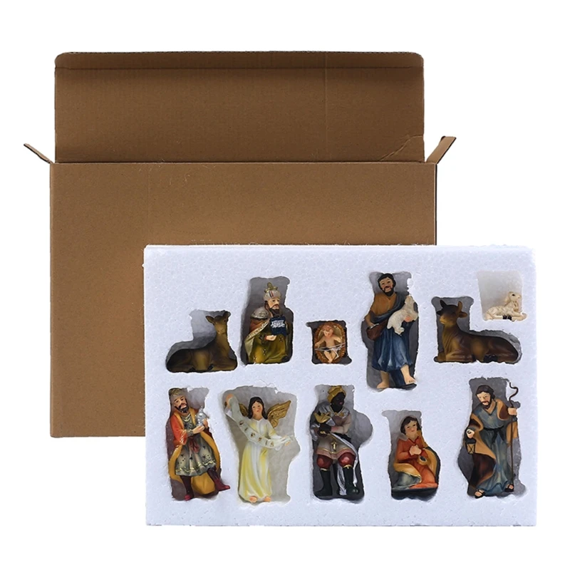

Creative Christmas Resin Nativity Figurines Interior Ornament Crib Figure Nativity Manger Church Religious Gift for Home