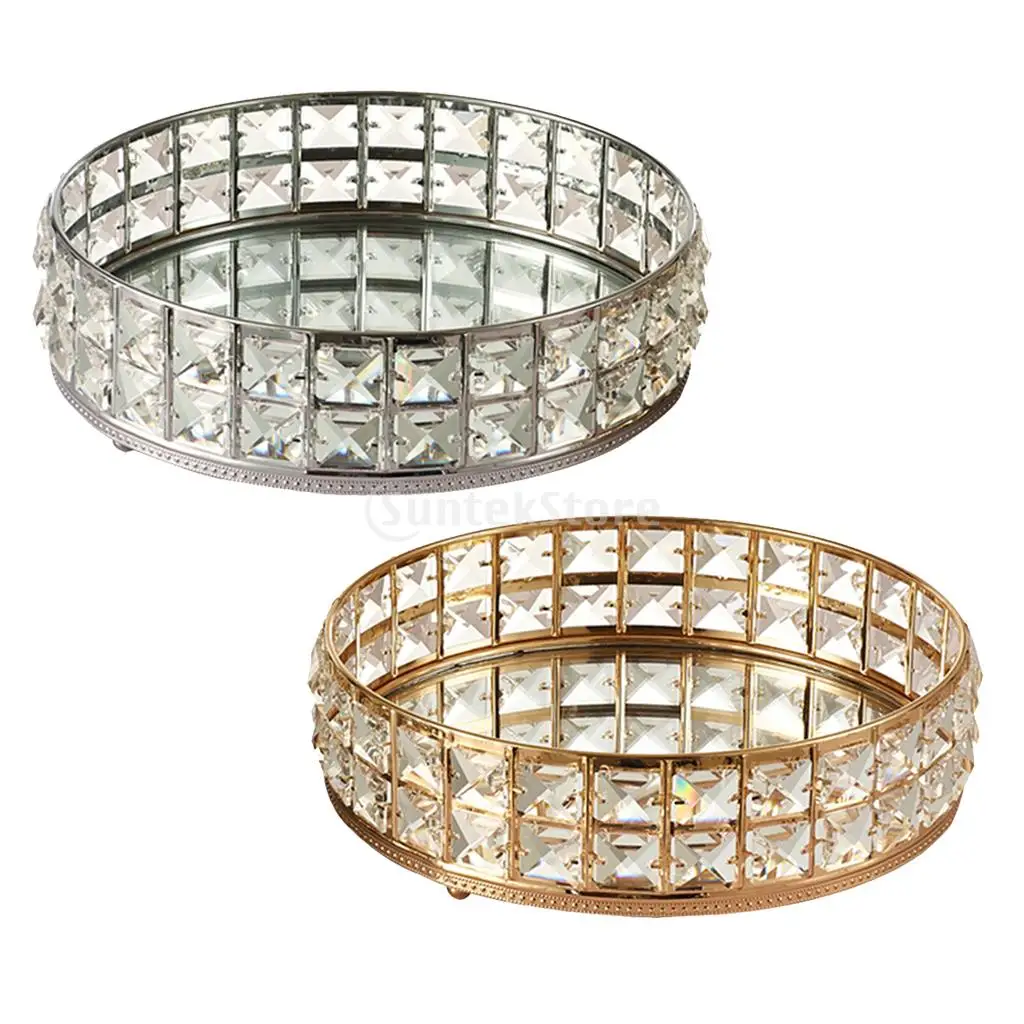 

1pc Mirrored Crystal Makeup Storage Tray Ornate Office Decor Organizer