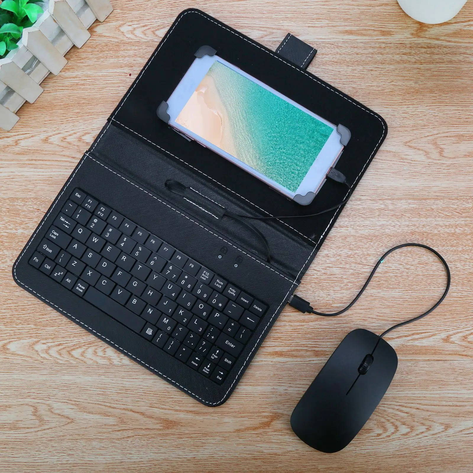 Портативная Проводная клавиатура и мышь Type-C комплект с кожаной решеткой для
