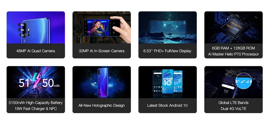 UMIDIGI F2 Android 10 глобальная версия 6,5" FHD+ 6GB 128GB 48MP AI Quad camera 32MP Selfie Helio P70 мобильный телефон 5150mAh мобильный телефон