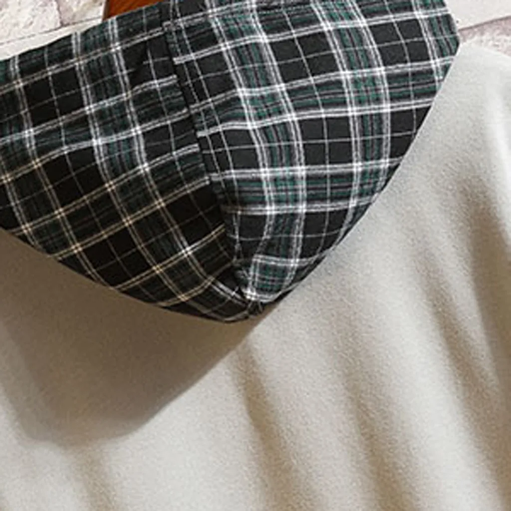 

2019 Men's Hoodie Casual Fashion Plaid Patchwork Long Sleeves Sweatershirt Pullover With Hat L0814