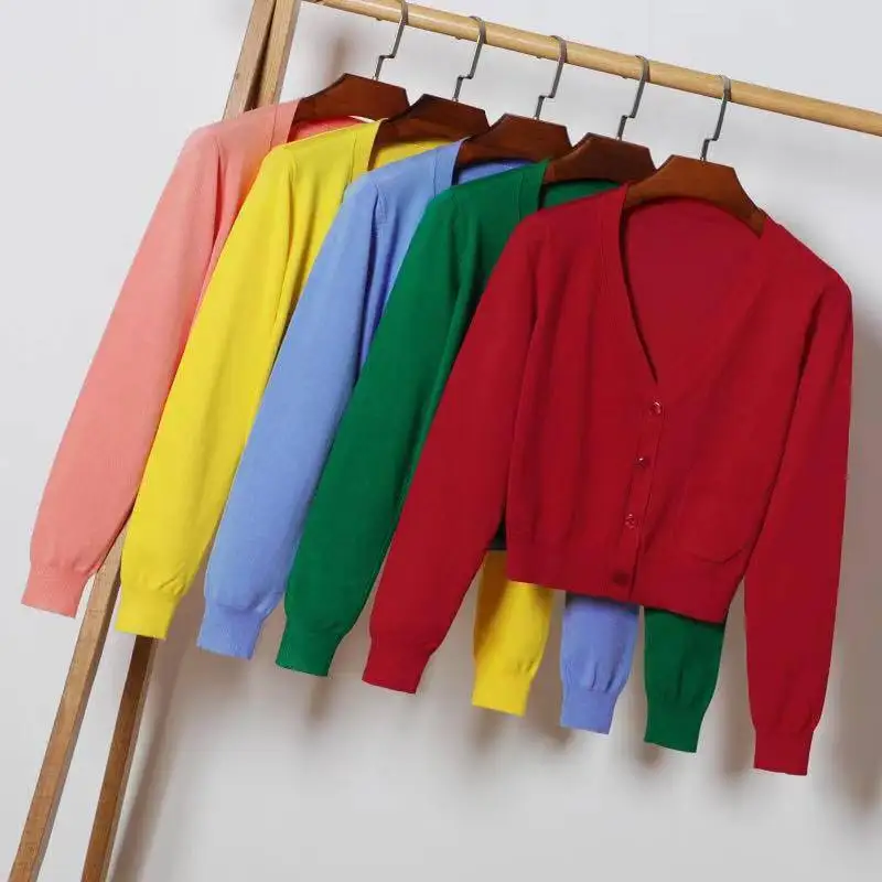 Женский Укороченный хлопковый кардиган свободный черный повседневный