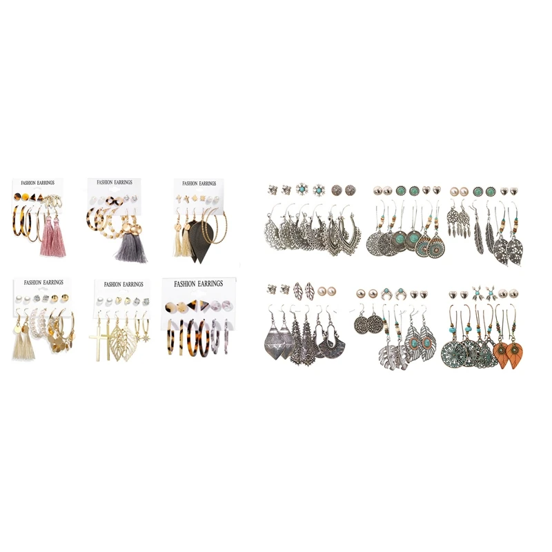 

72 Pairs Fashion Vintage Drop Dangle Earrings Set for Women Girls Bohemian Earrings, 36 Pairs A & 36 Pairs B