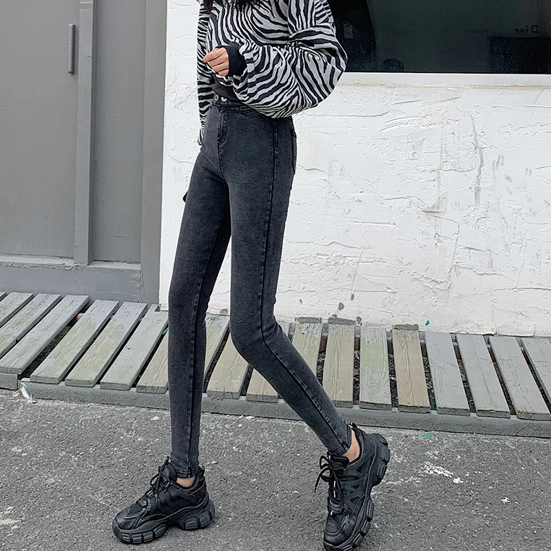 

New Grey Magic Pants Tight Little Feet High Elastic Little Black Pants Korean Version Versatile High Waist Women's Leggings