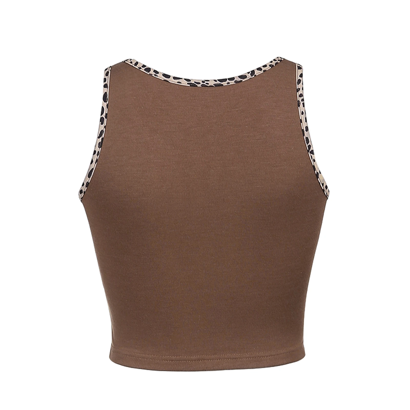 

Patchwork Leopard Print Sleeveless Tank Top Women Casual Brown Y2K Crop Tops Tees Ladies Summer Fashion Vest Street