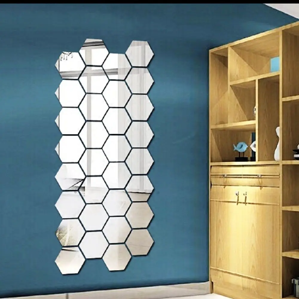 

6/12Pcs Hot Fashion 3D Geometric Hexagon Mirror Wall Sticker Removable Mural Decals Home Art Decor