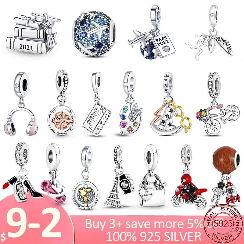 

Real Silver Color Club 2022 Compass Dangle Charm Plane Tower Bike Charm Fit Original Pandora Bracelet Silver Jewelry Gift