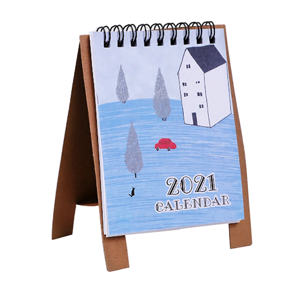 

High Quality Hand Drawing 2021 Fresh Cartoon Desktop Paper Calendar Dual Daily Scheduler Table Planner Yearly Agenda Organizer