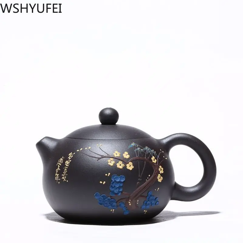 

Chinese Yixing tea pot purple clay filter Xishi teapots beauty kettle Raw ore black mud Tea set Customized Authentic 200ml