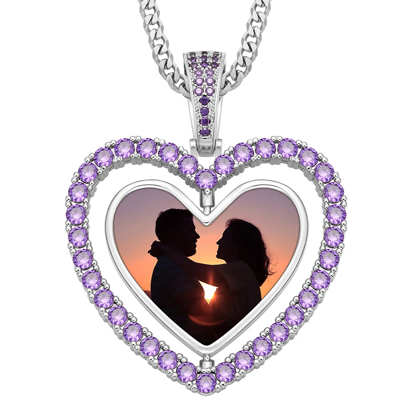 Вращающийся Двухсторонний медальон CZP0554 с подвеской в форме сердца фотографиями