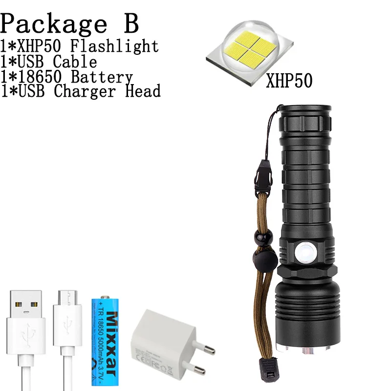 ZK20 дропшиппинг xhp70.2 светодиодный фонарик с зумом usb фонарь супер яркий xhp50 26650 фонарь на батарейках для кемпинга охоты - Испускаемый цвет: B