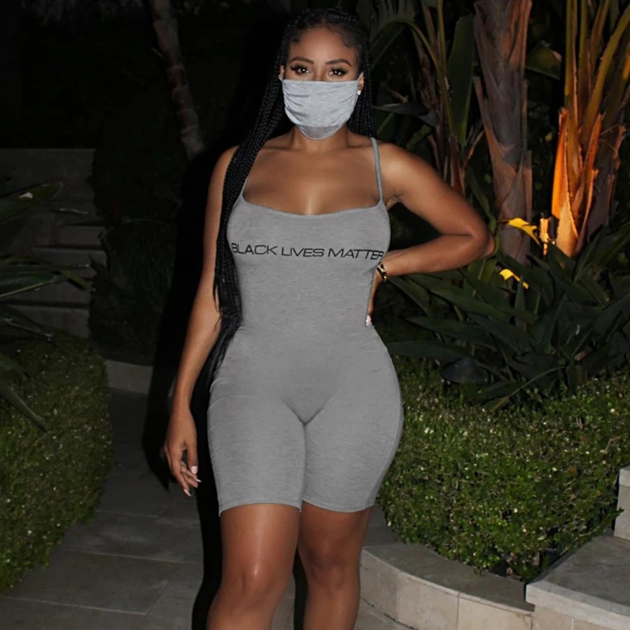 

Sexy letter embroidery rompers sleeveless backless camisole sporty stretchy streetwear casual bodycon activewear jumpsuit