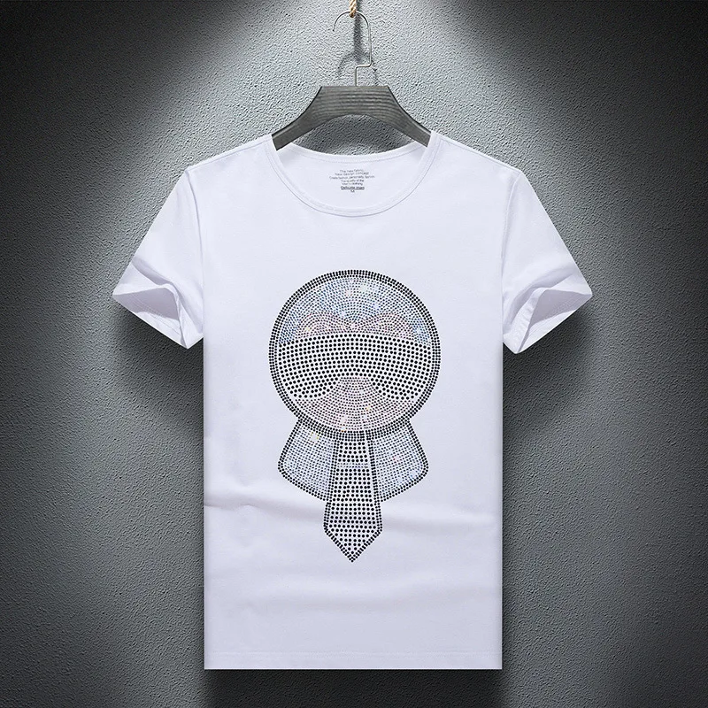 

3 Models 2021 Buddha Rhinestones T Shirts Men Short Sleeve Fashion Man Streetwear O Neck Mercerized Cotton Tshirts Plus Size 7XL