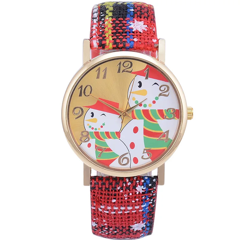 

New face Christmas snowman women's watch casual bright leather strap