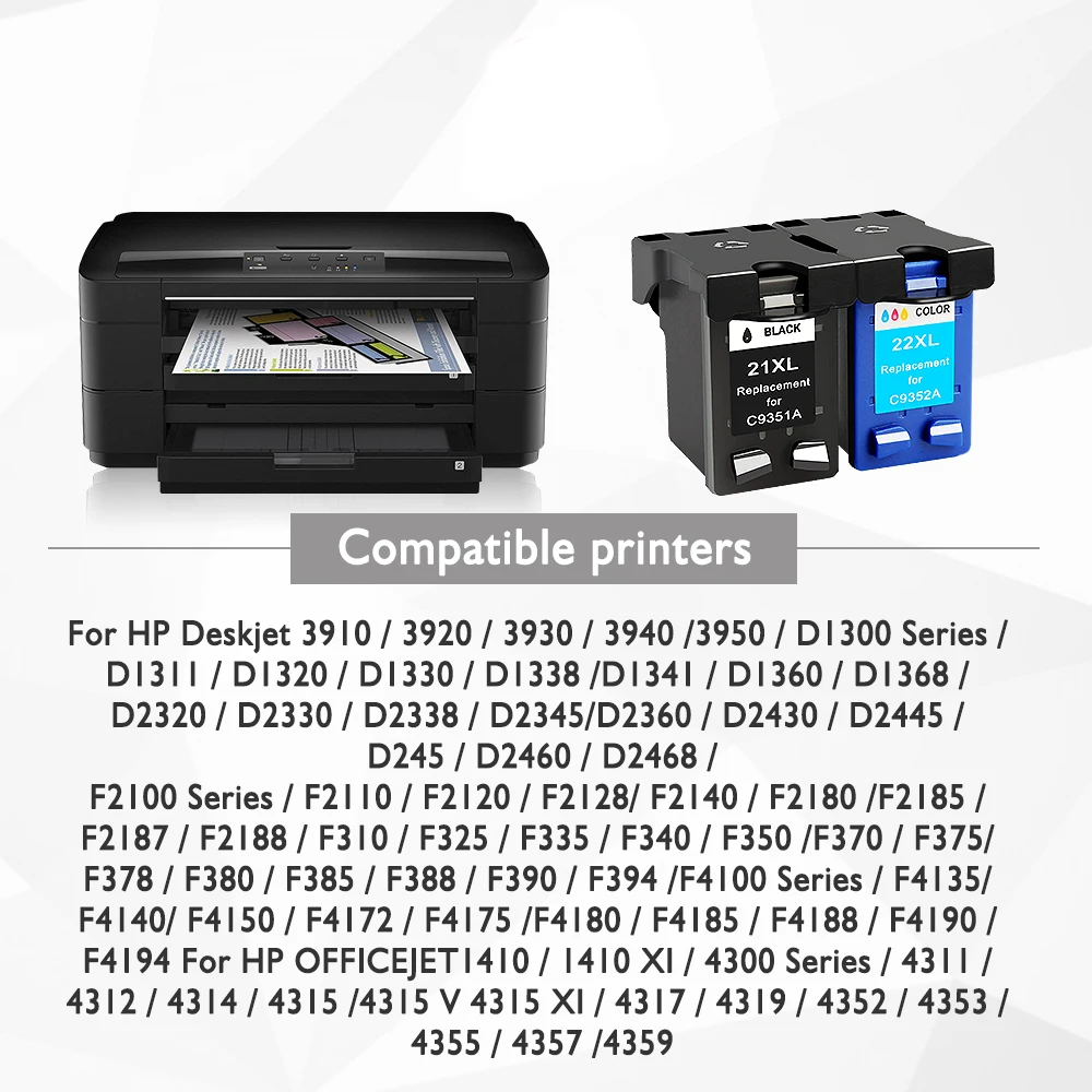 Совместимый чернильный картридж HP 21 22 21xl 22xl для принтеров hp Deskjet F2180 F2200 F2280 F2100 F4180