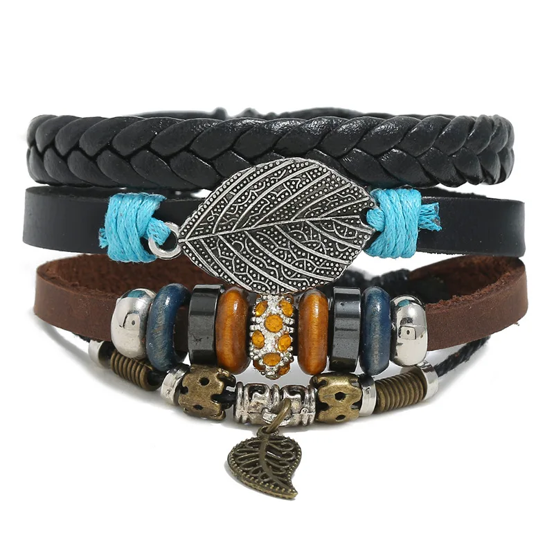 

3pcs Bracelet Bracelets On Hand Women's Hand Bracelets Men's Vintage Leaf Soft Clay Leather Diy Bracelet Jewelry Gift For Friend