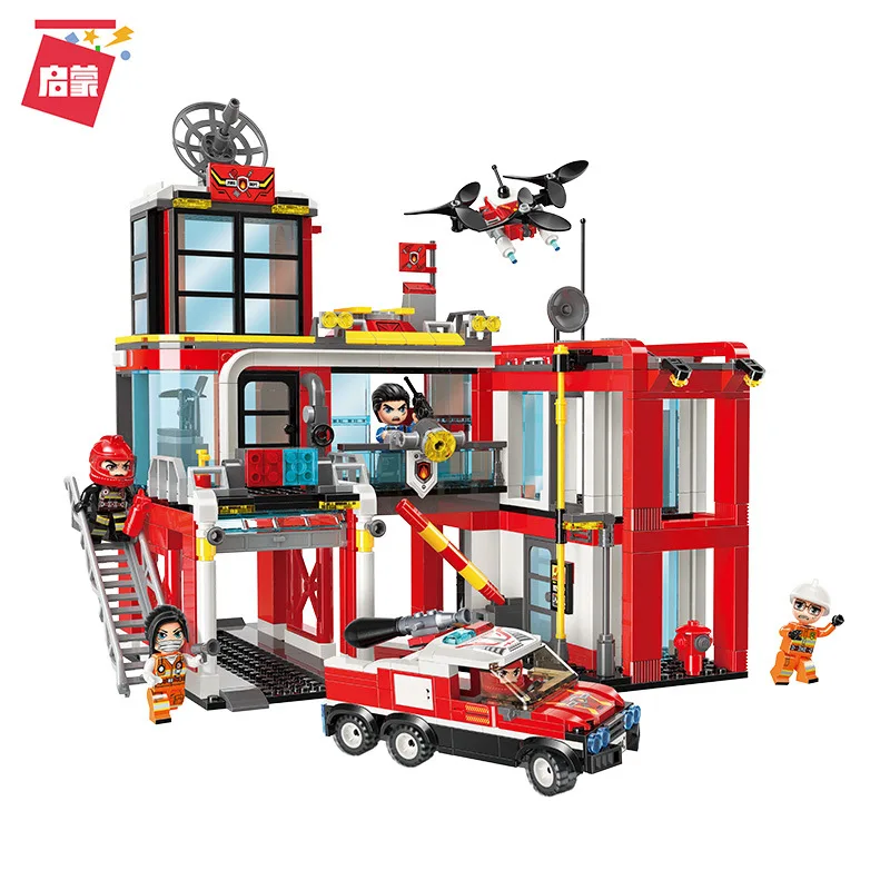 

693Pcs Enlightenment 12014 City Fire Rescue Bureau Fire Truck Assembly Model Assembled Building Blocks and Toys Gifts