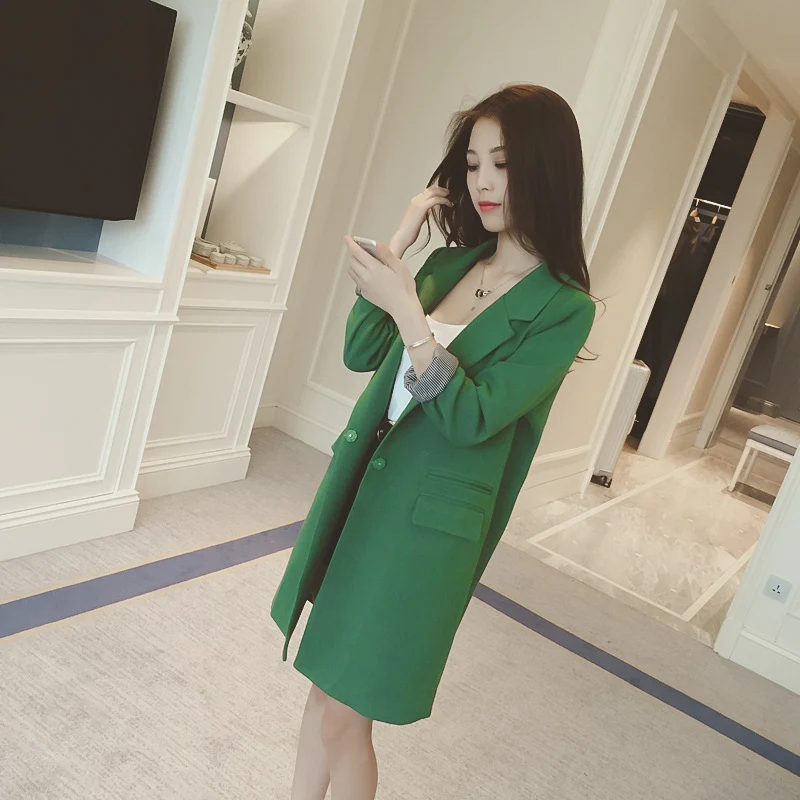 Spring Autumn Women Long Blazers Jackets High Quality Notched Jacket Blazer Suits Office Lady Casual Suit Plus Size 2020 | Женская