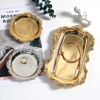gold storage tea tray set stainless steel silver cake fruit plate jewelry display tray wedding dessert plate for home decor 1pc