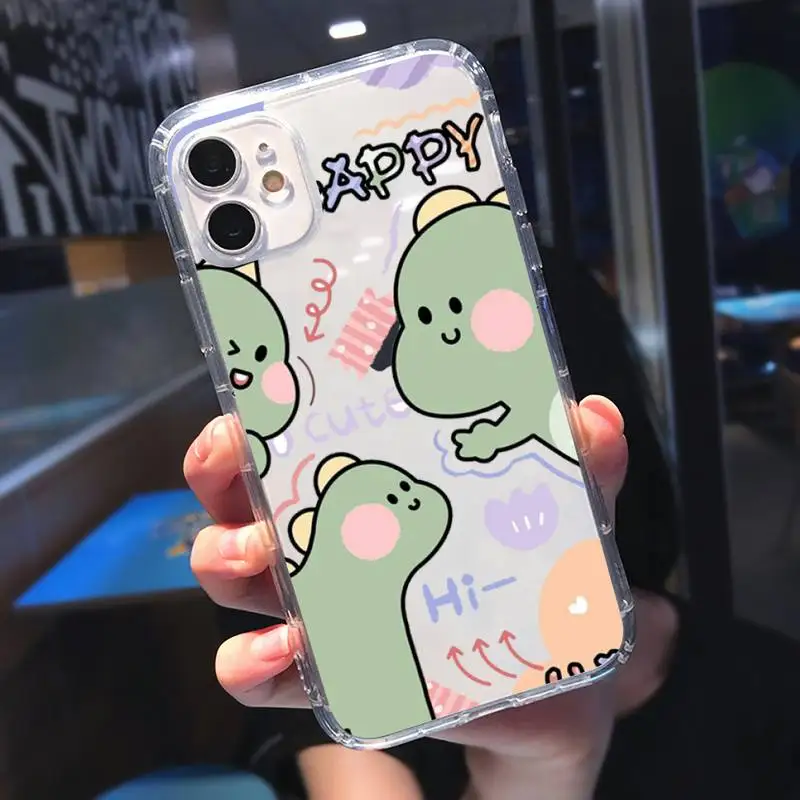 

Cartoon cute little dinosaur Phone Case Transparent soft For iphone 5 5s 5c se 6 6s 7 8 11 12 plus mini x xs xr pro max