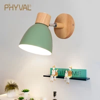 phyval nordic wall lamp bedside wall light wooden wall sconce for bedroom living room home lighting e27 macaroon steering head
