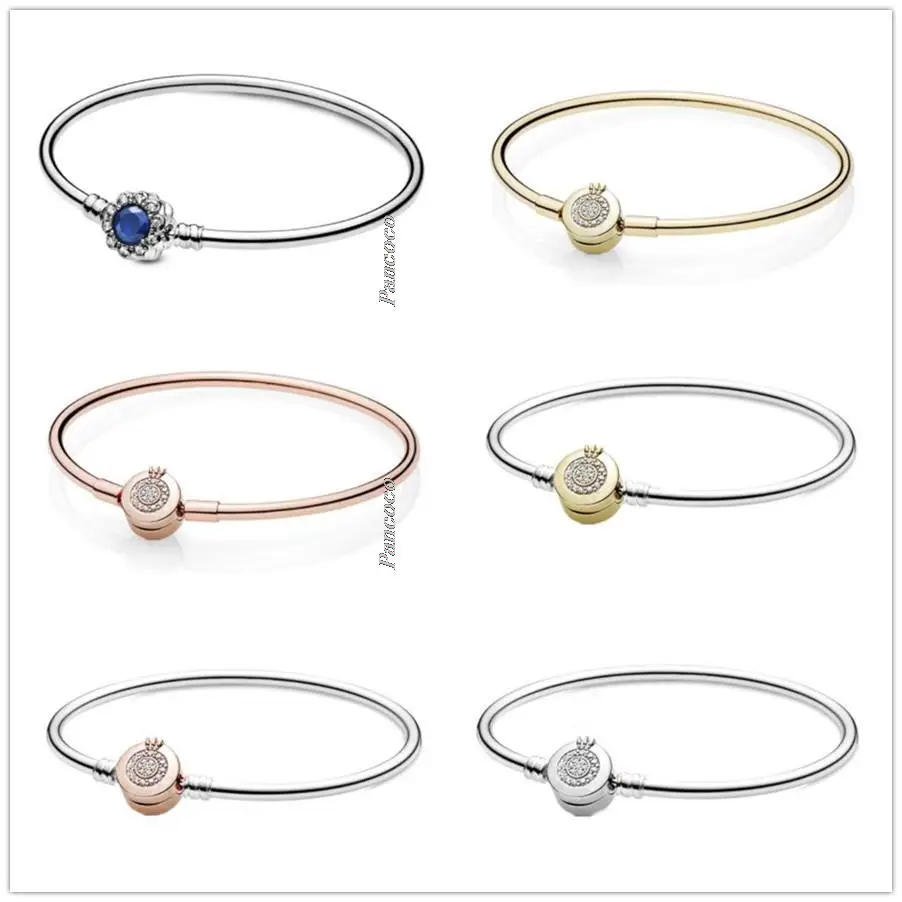 

Authentic 925 Sterling Silver Bracelet Moments Sparkling Crown O Clasp Snake Chain Bangle Fit Bead Charm Diy Fashion Jewelry