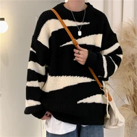 zebra striped sweater mens thickened couple clothes retro winter japanese sweater ugly sweetshirts fashion oversized sweater