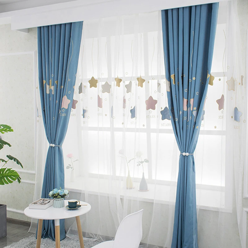 Занавески с мультяшными звездами для детской спальни серые затемняющие шторы