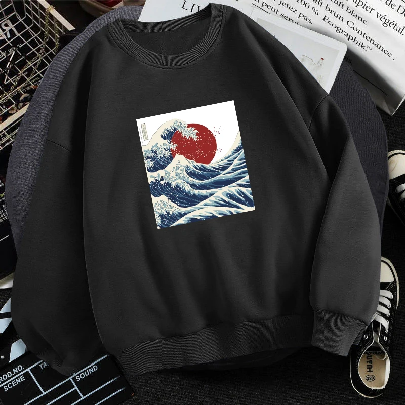 

The Great Wave Off Kanagawa Зимние флисовые толстовки мужской пуловер с длинным рукавом с капюшоном мягкая дышащая Уличная Повседневная Толстовка