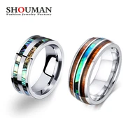 shouman high polished titanium steel real wood shell vintage finger rings for mens wedding band cool punk jewelry