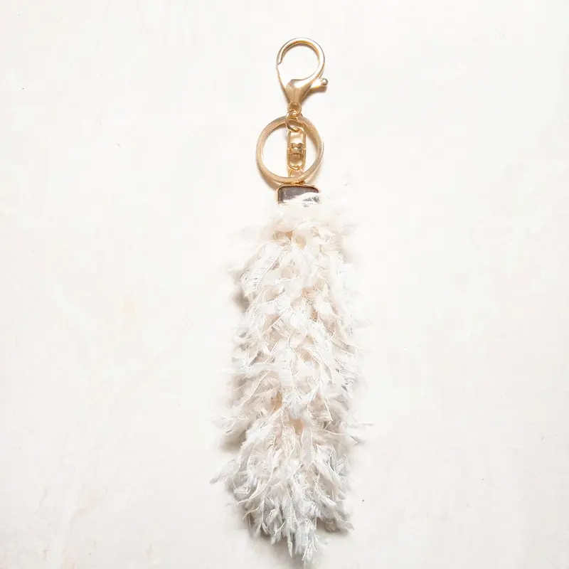 

New Faux Feather KeyChain pompon Tassel Key Chain Fake Fur Tail Key Ring Women Arts Crafts Bag Charming Pendant Car Key Holder