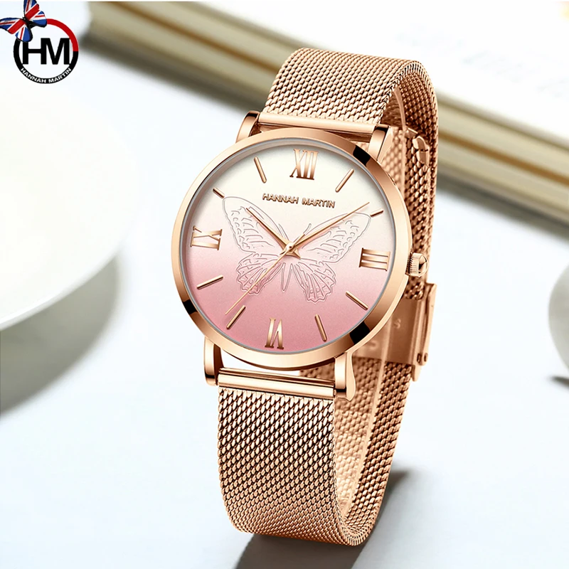 Hannah Martin женские часы с бабочкой водонепроницаемые кварцевые наручные тонкие