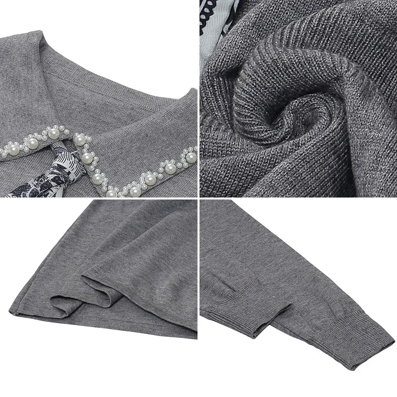 

SAYTHEN Autumn And Winter Women Skirts Long-Sleeved Lapel Bow Tie Temperament Knitted Dress Women Inner Base Sweater Mini Skirt