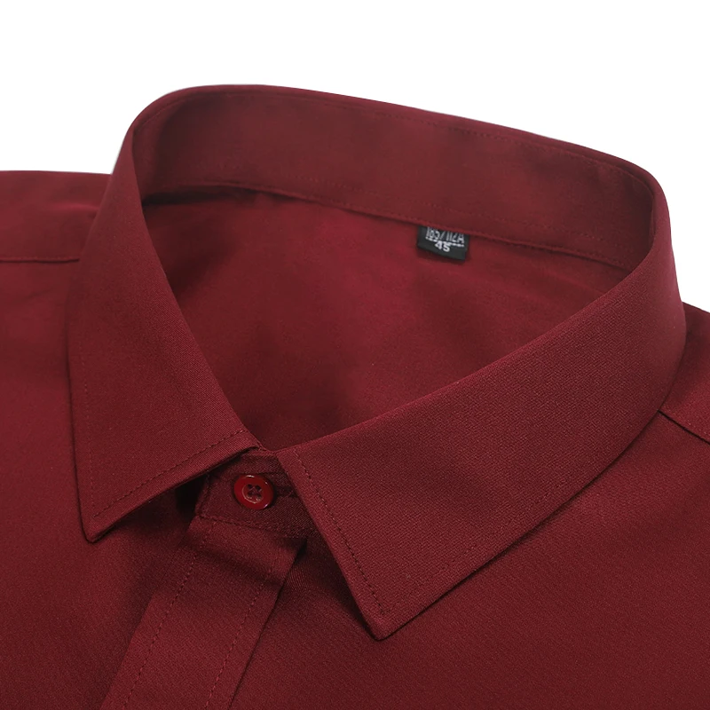 AOLIWEN Brand Men 2021 Spring Autumn Red Solid Color Long Sleeve dress Shirt Office Business Casual Comfortable Slim Fit Shirts