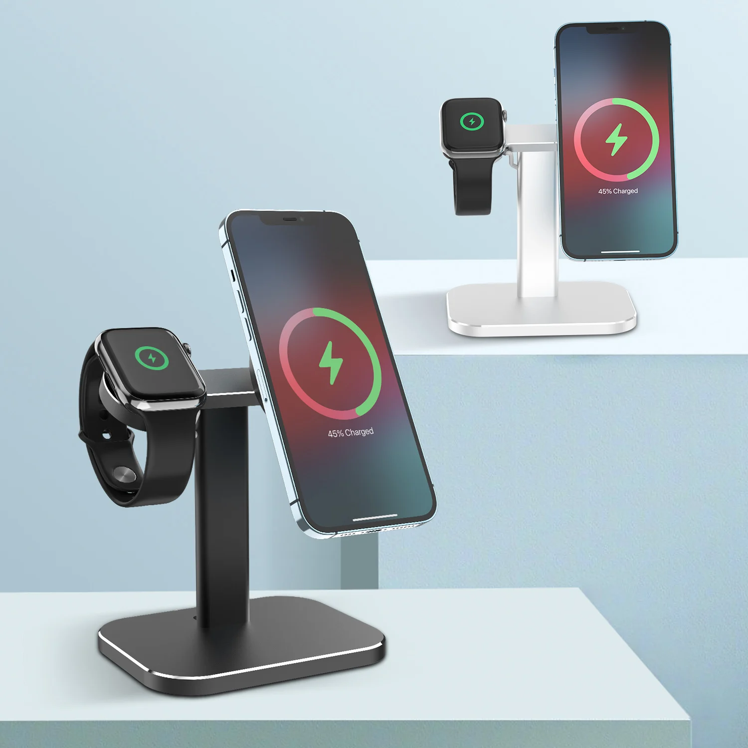 

GTWIN Dual Device Adjustable Stand for MagSafe Charger/Apple Watch Aluminum Phone Stand Holder for iPhone12 Pro Max/Mini/iWatch