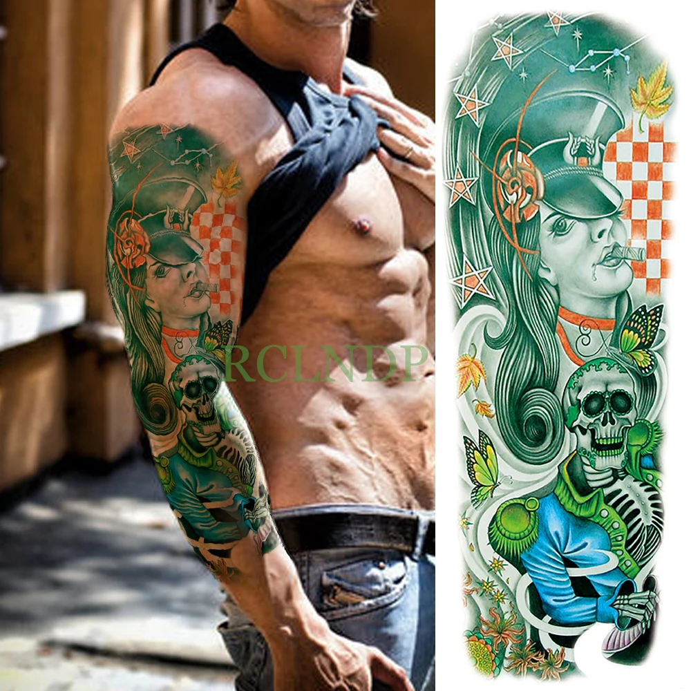 Водонепроницаемая Временная тату наклейка с головой черепа бабочка кленовый