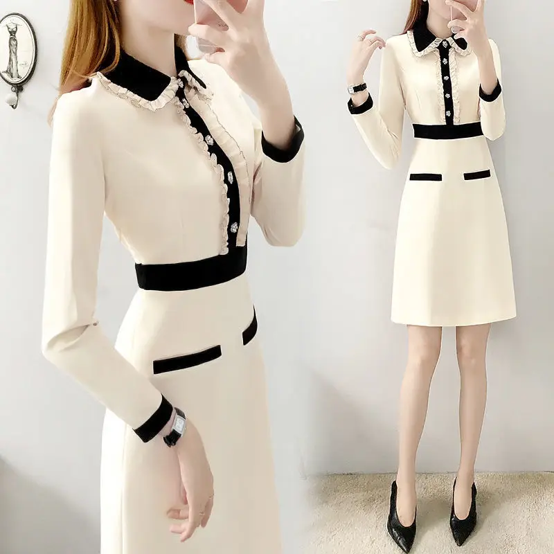 

Summer New Ladies Long-sleeved Dress 2021 Spring and Autumn Women's Small Fragrance A-line Skirt Temperament Was Thin