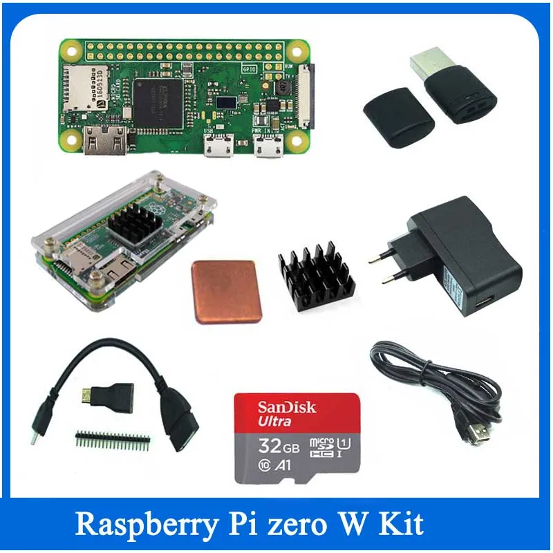 Raspberry Pi Zero W начальный комплект + акриловый чехол теплоотвод головка GPIO мини SD